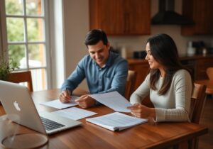 Happy couple discussing home financing options in Texas