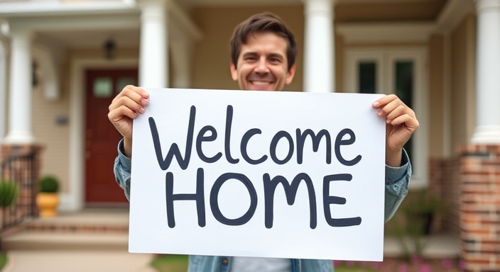 A person standing in front of a new home after divorce, symbolizing a fresh start.